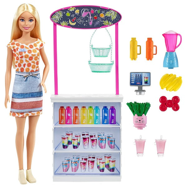 Barbie طقم كشك عصائر مع دمية