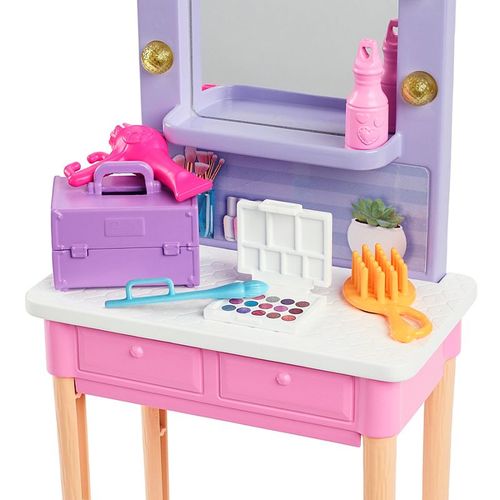 Barbie في المدينة الكبيرة مع طاولة مكياج وإكسسوارات