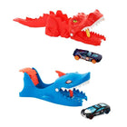 Hot Wheels launcher shaped like a shark or dinosaur with