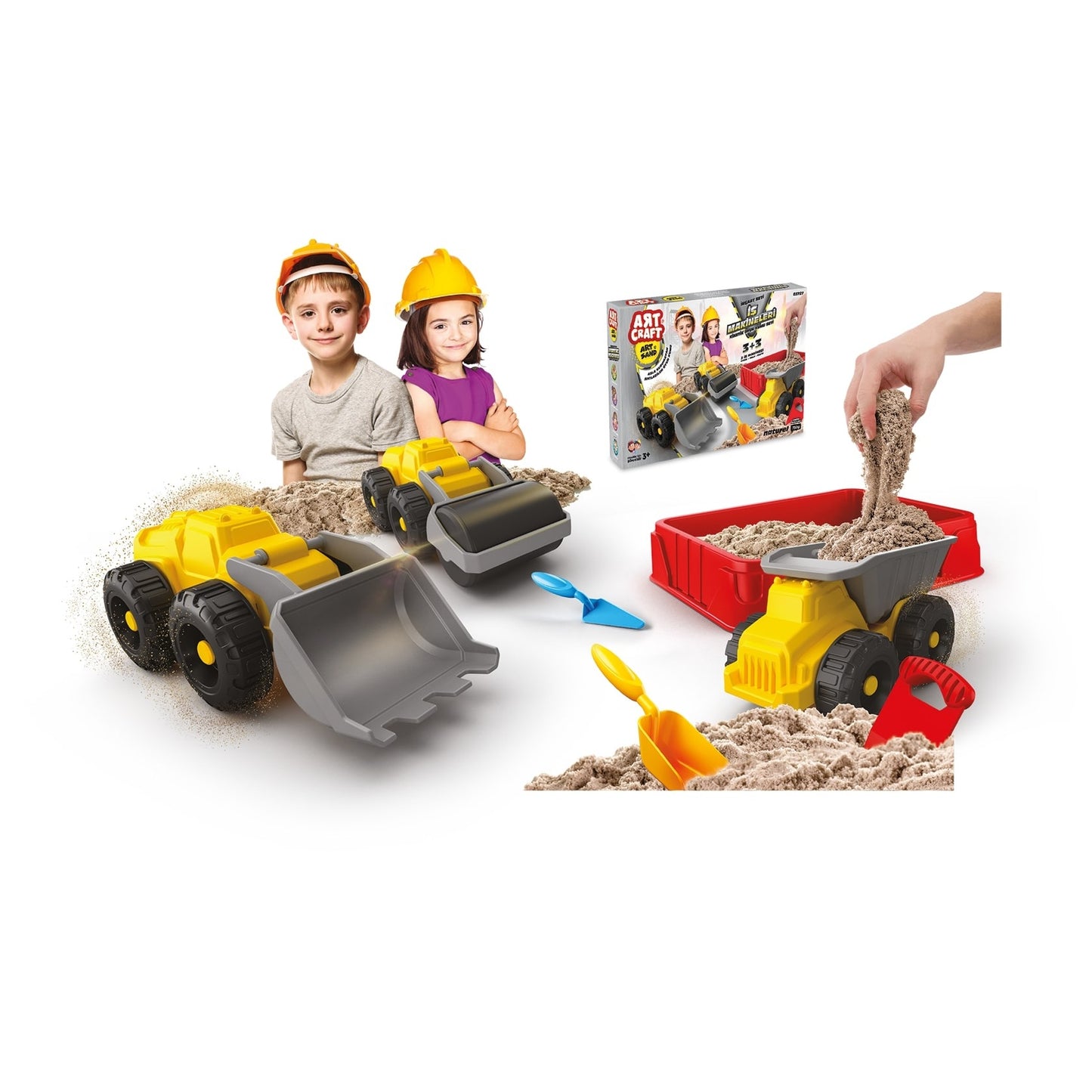 אתר בנייה ומשאיות עבודה חול הקסם