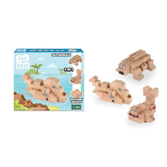 קוביות עץ פבריקס 3 ב 1 - חיות ים