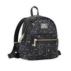 Fashionable black bag with white scribbled symbols