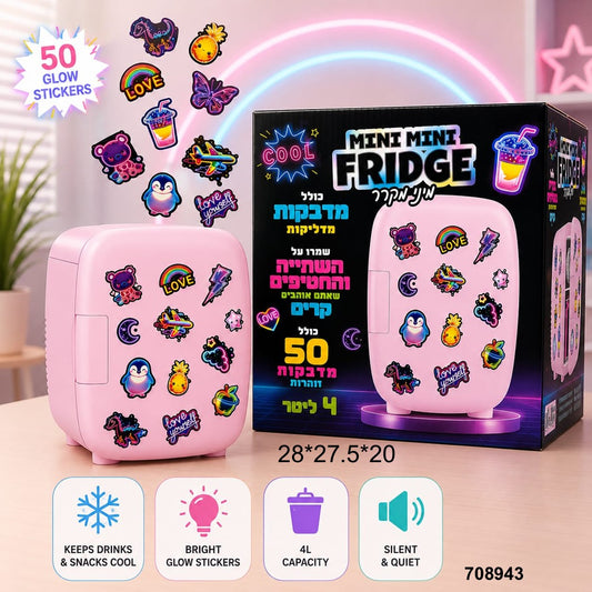 Pink Home Mini Fridge with Glow-in-the-Dark Stickers - 6 per carton