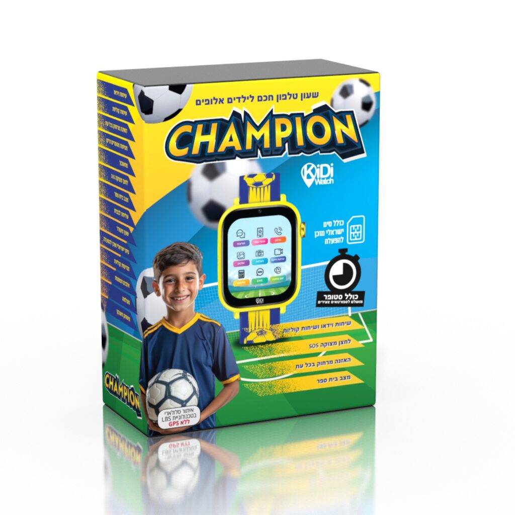 שעון חכם LBS 4G  לילדים  כדורגל - כחול צהוב  KIDIWATCH CHAM