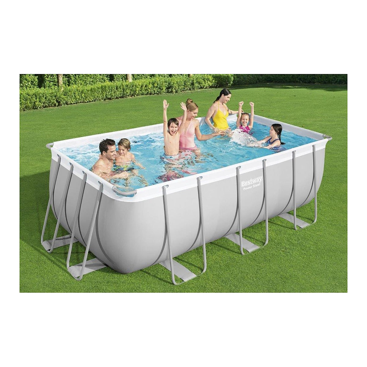 בריכת עמודים בגודל 412X201X122 ומשאבת חול וסולם
